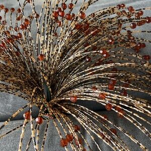 Set of 4 fall autumn beaded floral pics amber champagne colors New